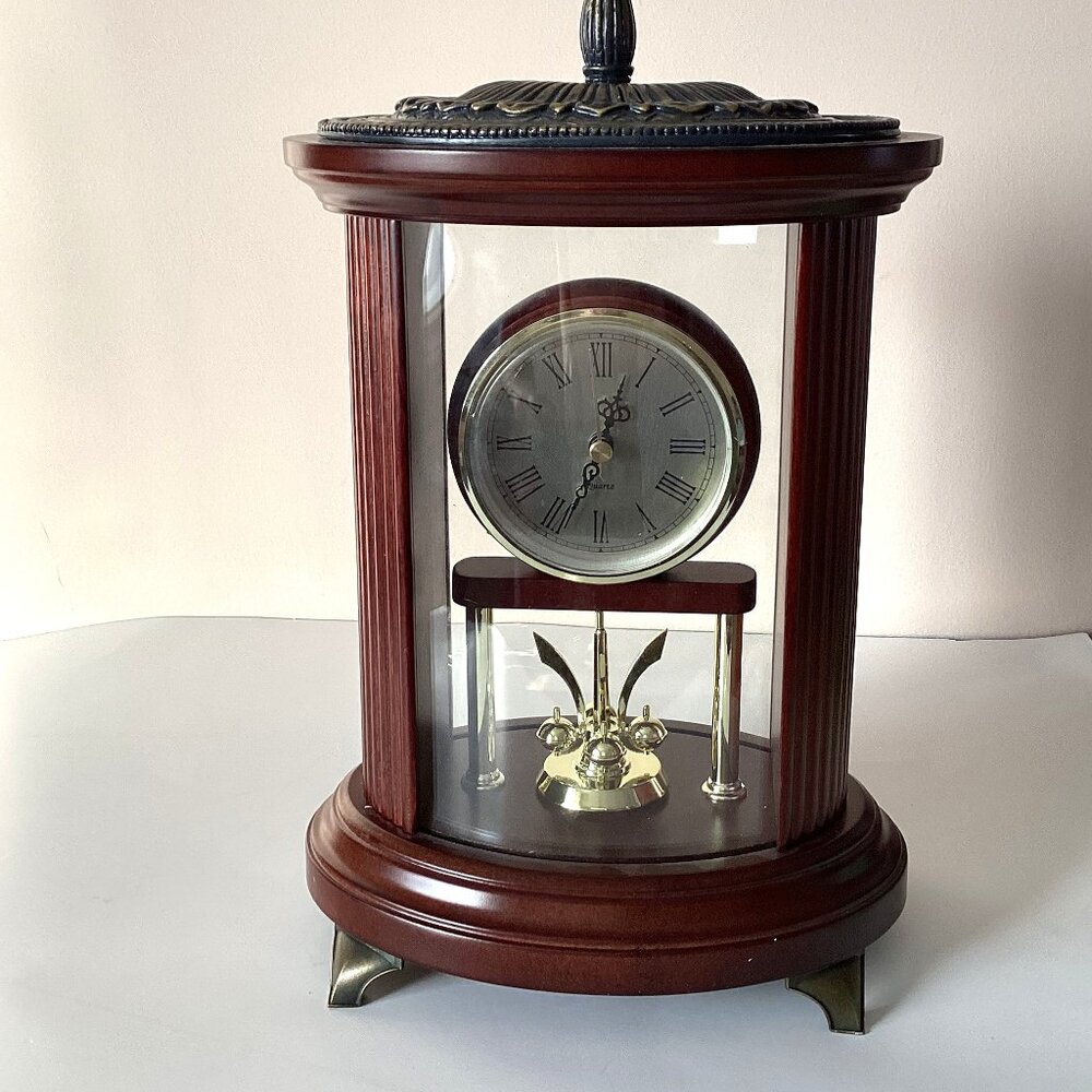 Vintage Bombay Oval Shaped Mantle Anniversary Clock Has Pendulum